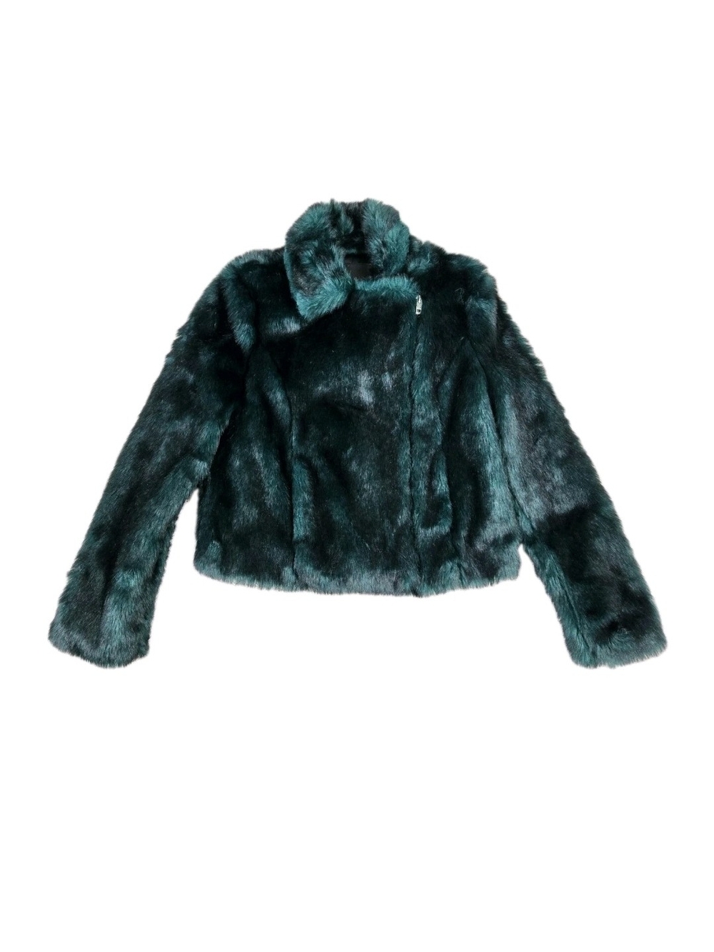 Belle Vere Green Faux Fur Biker Jacket Moto Style Coat Womens Small New Punk
